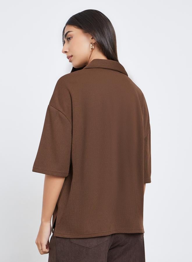 Styli Brown Soft Touch Relaxed Fit Polo T-Shirt - Image 5